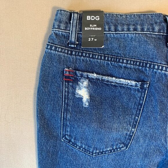 Urban Outfitters BDG Slim Boyfriend Distressed Dark Blue Jeans Emo Grunge - Picture 10 of 13